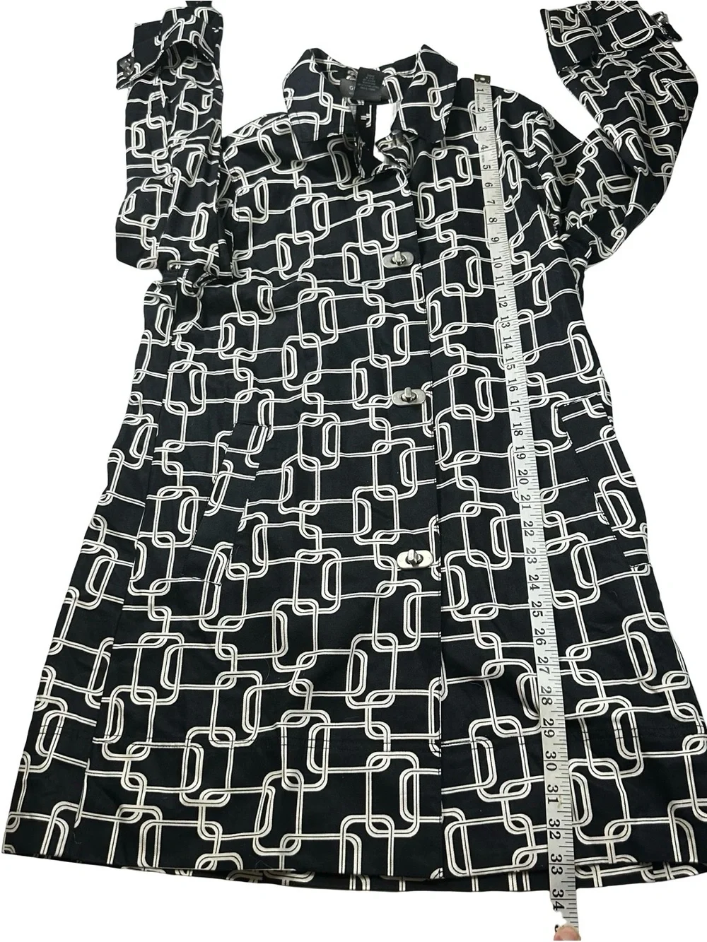 George ME Mark Eisen Geometric Turn Lock Trench Coat Jacket Women Sz M 8 10